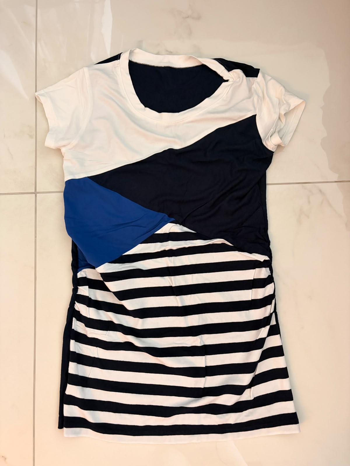 Navy and white colour-block maternity T-shirt