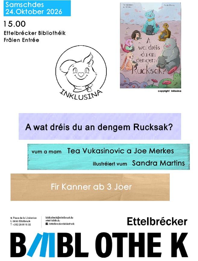Flyer for A wat dréis du an dengem Rucksak?: children's book reading