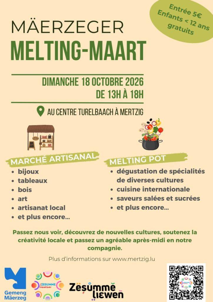 Flyer for Mäerzeger Melting-Maart: multicultural craft and food market